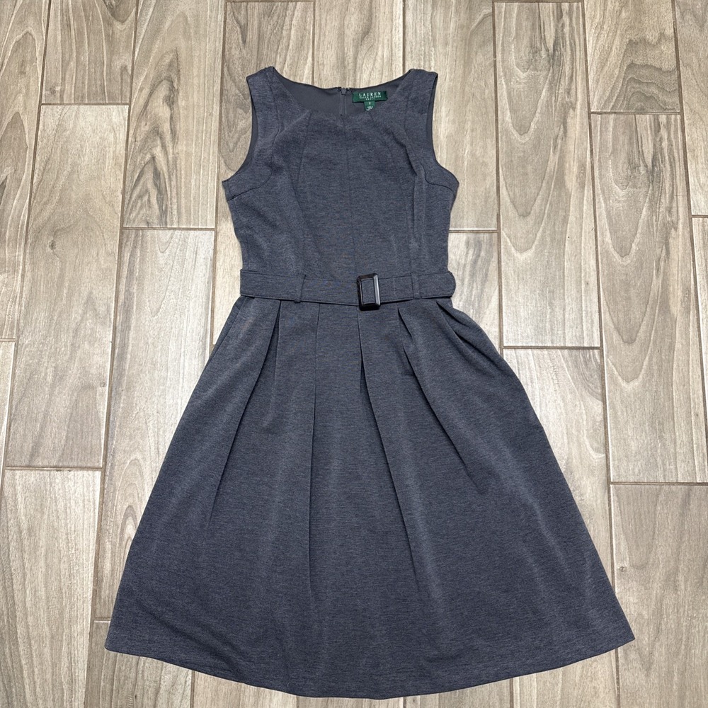LAUREN RALPH LAUREN Grey Ponte A-line‎  BELTED W/Pockets, Pleats Gray Size 2